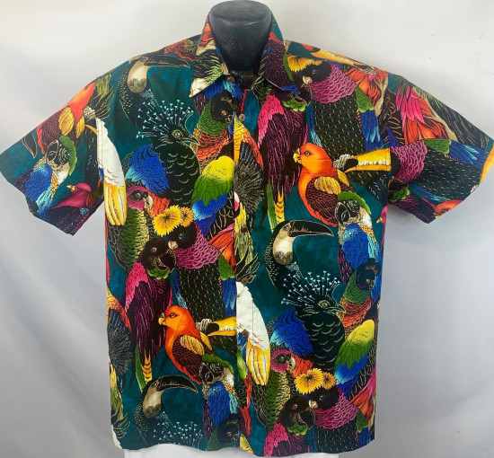 Exotic birds and Parrot Hawaiian Shirt- Made in USA- 100% Cotton